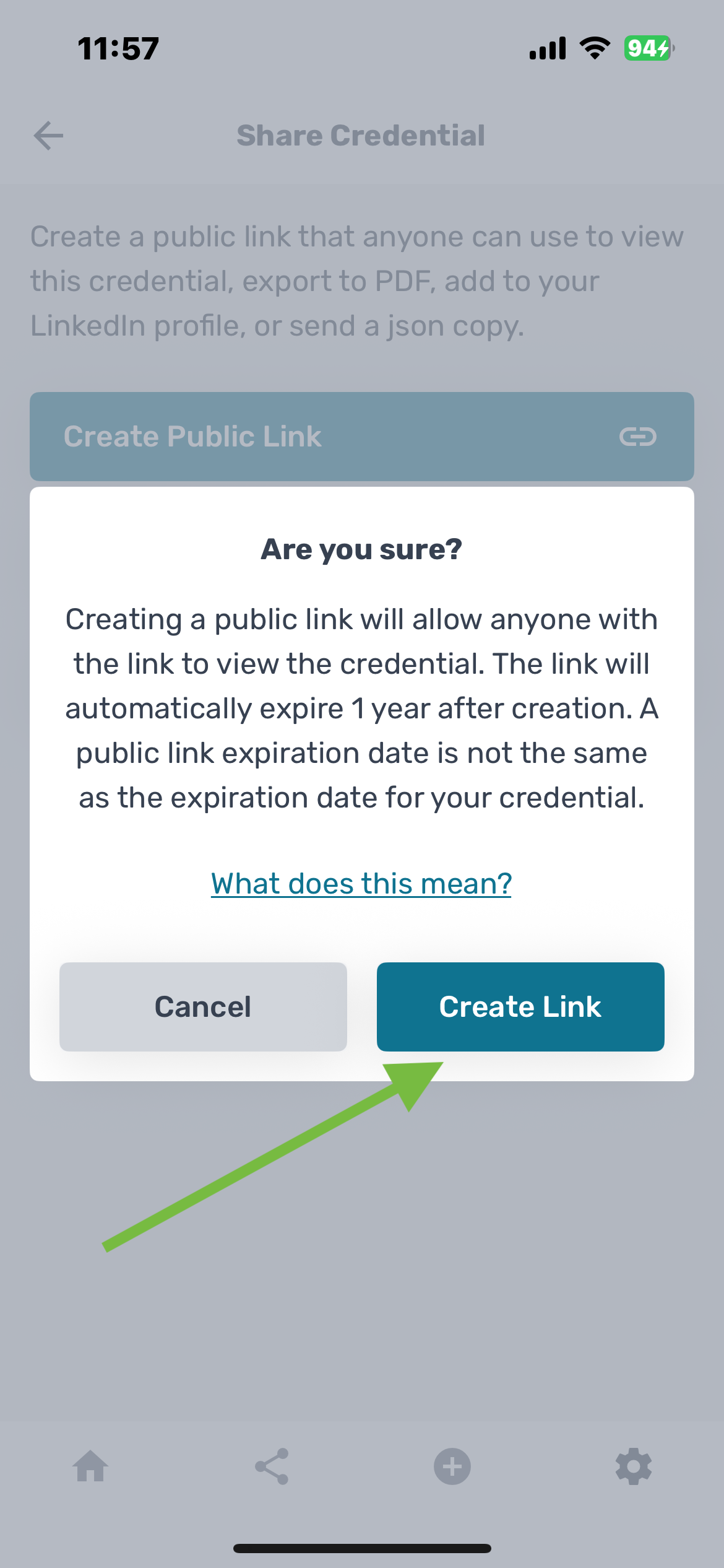 Example credential preview